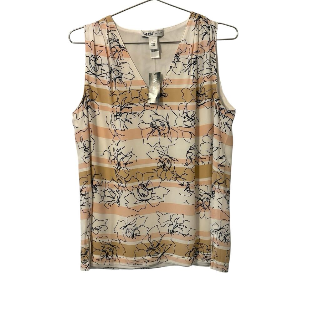 White House Black Market WHBM White and Pink Floral Sleeveless Blouse S NEW